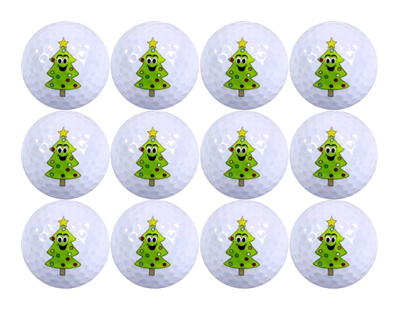 cute cartoon christmas tree on white golf balls