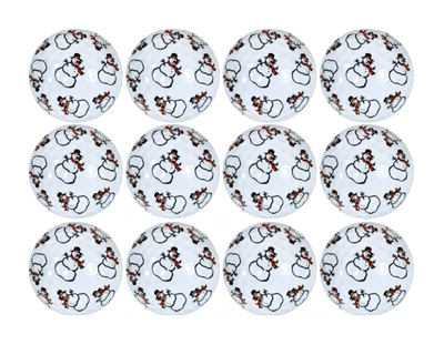 tiny snowmen all over a white golf ball